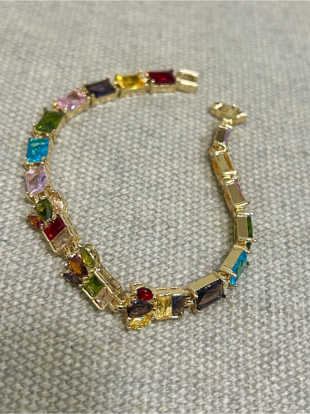 Gold Plated Multicolor Gemstone Tennis Bracelet - Women